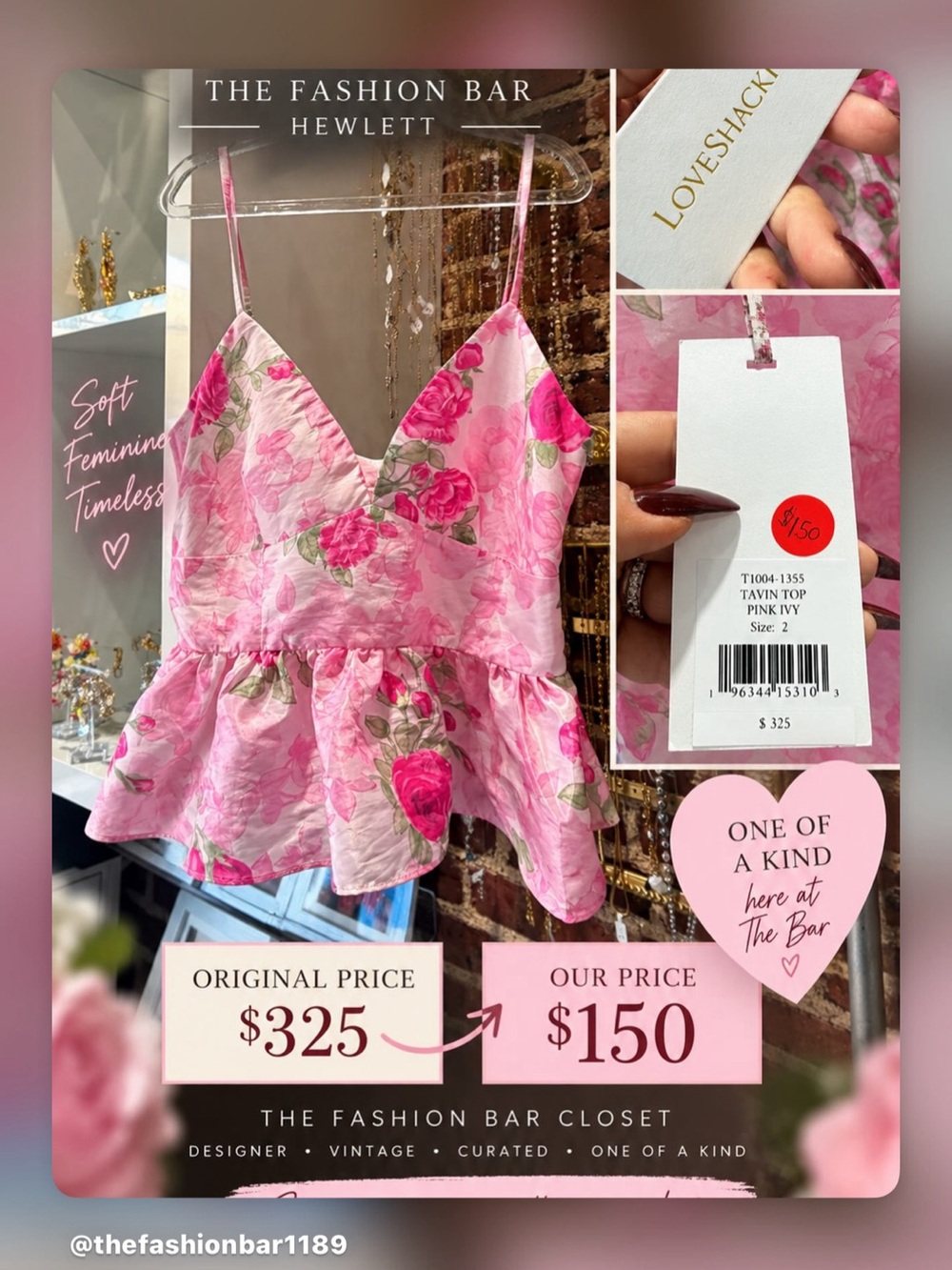 LoveShackFancy Pink Rose-Print Ruffled Camisole